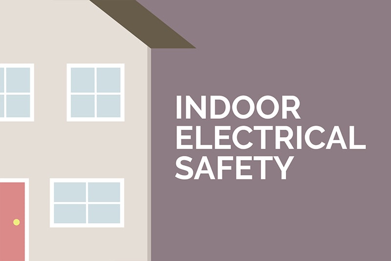Video - Indoor Electrical Safety. Image is an animated title page with the words INDOOR ELECTRICAL SAFETY.